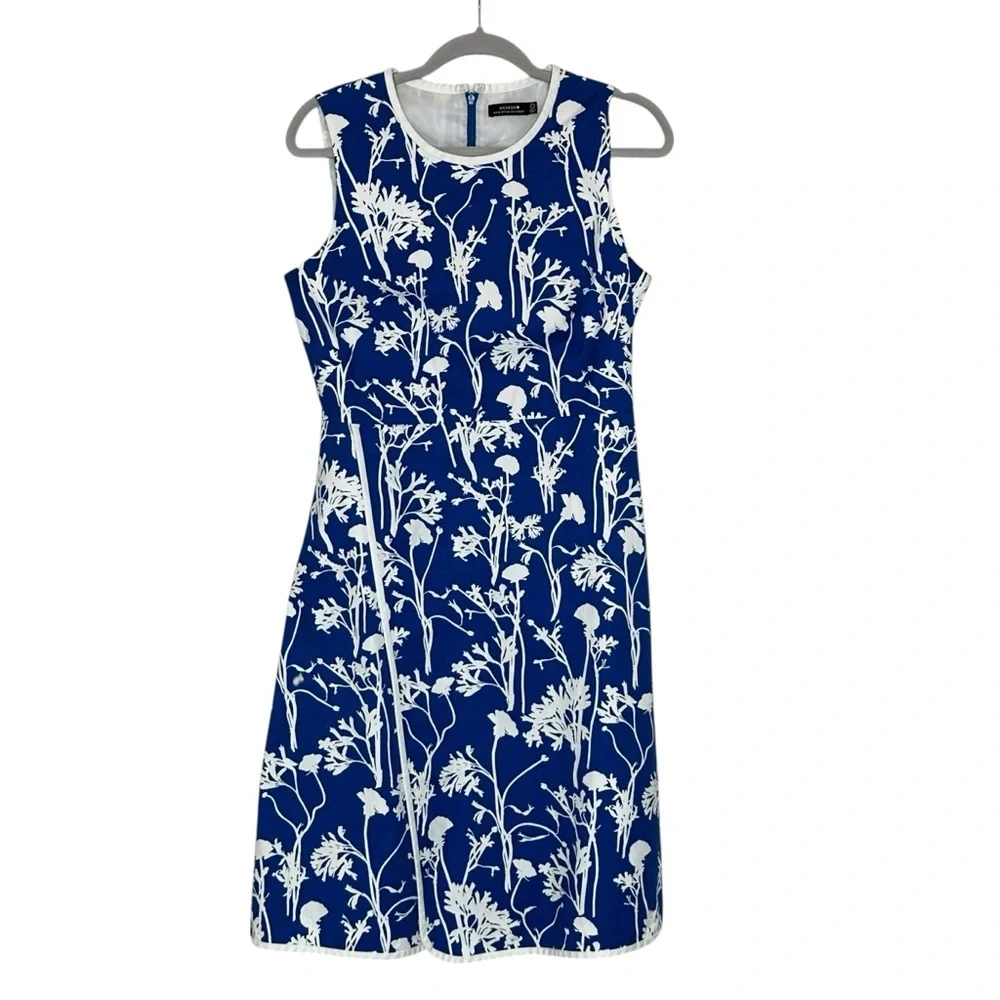 Kate Spade Saturday Blue White Floral Poppy Faux Wrap Dress | 8